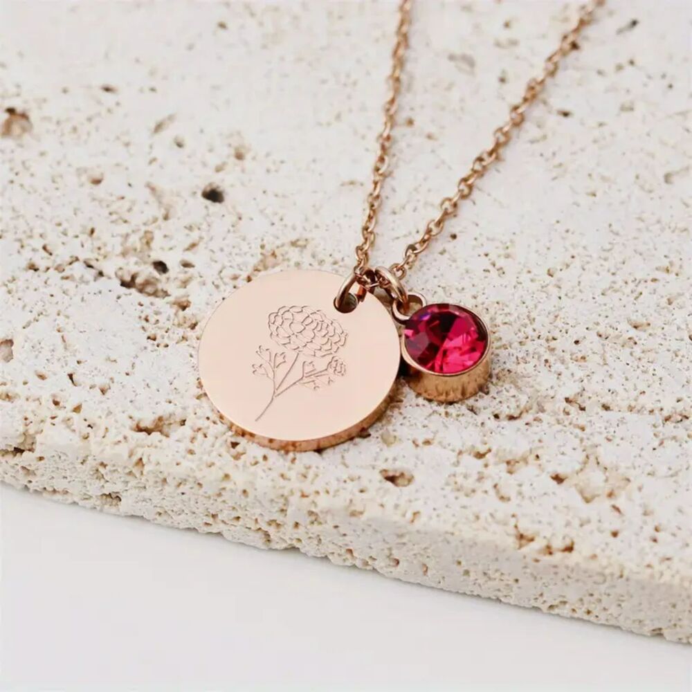 "October" Birth Flower & Glass Gem Sparkle Pendant Necklace